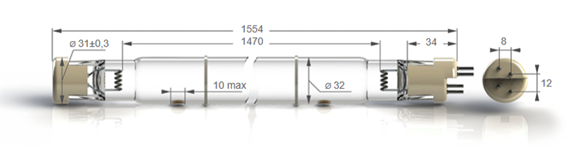 Бактерицидные амальгамные лампы бактерицидные высокой мощности с кварцевым стеклом Zercale Amalgam